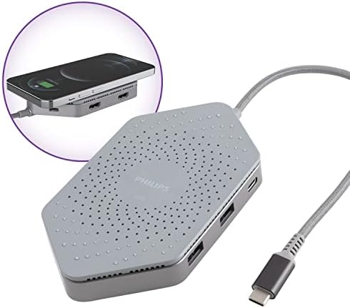 Philips Elite USB-C Travel Docking Station with Qi, 1 HDMI Port, 2 USB-A, SD Reader, Ethernet Port, DLK9121C/27