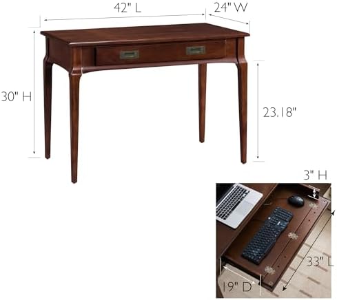 Leick Home Stratus Home Office Desk, Solid Wood, Drop-Front Keyboard Drawer, Easy Assembly, Writing Desk, Heartwood Cherry, 24.0 in. L x 42.0 in. W x 30.0 in. H, 22400 - Thumbnail 3
