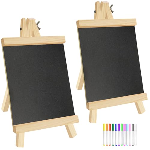 Flying Pottery 2 Piezas Pizarra Pequeña, Pizarra Negra con Marco Madera, Pizarra Expositora 28x16cm, Letreros de Pizarras de Pie para Etiquetas de Precios, para Bar, Cafetería, Cocina