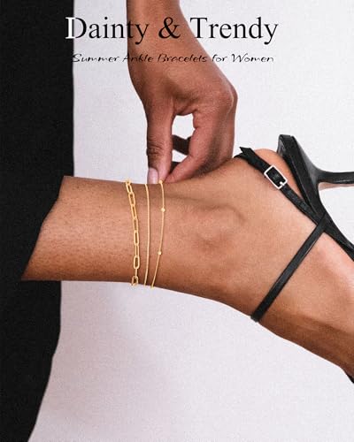 Image of ZHESHY Gold Silver Ankle Bracelets for Women 14K Gold Plated Anklets for Women Waterproof Cuban Link Heart Chain Anklets Set Non Tarnish Dainty Layered Anklet Bracelets for Women Summer Beach Jewelry