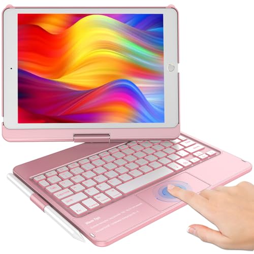 KBCASE Touchpad Keyboard Case for iPad 9th/8th/7th 10.2 inch, Backlit Trackpad Keyboard, 360°Rotatable Case with Keyboard for iPad 9th/8th/7th Gen, with Pencil Holder (Rose Gold)