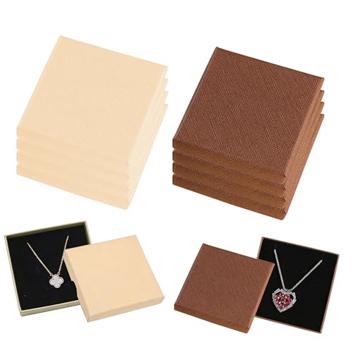 JNYUTEEN 8 Piezas Caja de Regalo para Joyas, Marrón y Amarillo Claro Caja de Joyería Pequeña con Tapa, 8 x 8 x 1.5 cm Caja Organizadora para Pulseras Anillos y Aretes