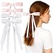 Pink and White Hair Bow Clip for Girls & Women, Satin Ribbon Bows with Long Tails, Aesthetic Ballet Cute Harajuku Hair Accessories for Teens, Toddlers, Back to School, Halloween, Christmas Bowknot