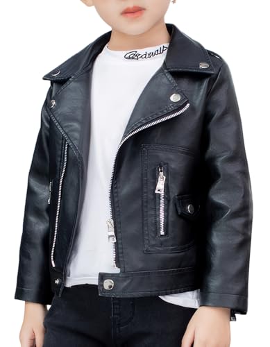 Happy Cherry Chaqueta de piel para niños de manga larga, chaqueta de piel sintética suave para moto, abrigo para niñas y niños de 2 a 9 años, Negro , 3-4 Años