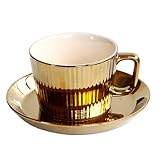 Bafnsiji Taza de cerámica Dorada, Juegos de Taza y Plato de té de cerámica, Taza de café chapada en Oro, Taza de cerámica chapada en Oro, Taza Decorativa Dorada, Taza de té de 250 ml/8.45 oz