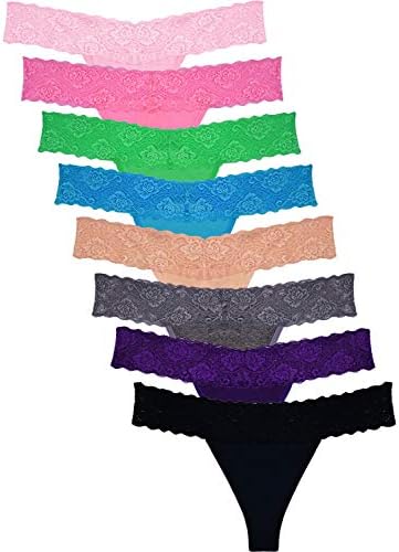 Sunm Boutique 8 Pack Lace Thongs for Women Thong Underwear Women Lace Thong Panties Low Waist Thongs for Women (Multi, Medium)
