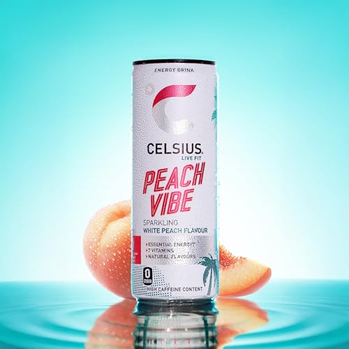 CELSIUS Peach Vibe - Sparkling Natural Energy Drink, 7 Vitamins, Caffeine, No Artificial Colours, Sugar Free Energy Drinks, Peach, 355 mL, 12-Pack - Image 5