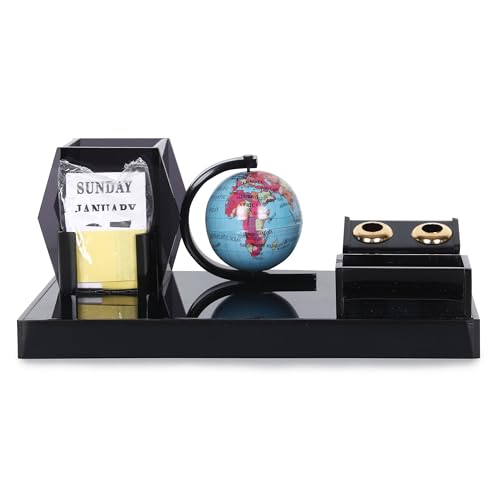 Image of Acrylic Pen Stand For Stylish Office Desk Organiser with Globe, Pen Holders, Multipurpose Stationery Desk Organizer Smoke Black Color Pack Of 1 (With Two Special Pen)