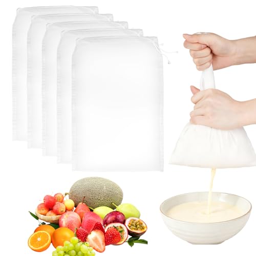 VOSSOT 15 paños reutilizables, 20 x 30 cm, bolsas de leche de nueces orgánicas, lavables, bolsas de filtro con cordón, adecuadas para leche de soja cruda, zumos de frutas, zumos de verduras, vino