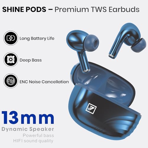 Image of ONE 7 Shine PODS Wireless in-Ear Earbuds | 13mm Dynamic Driver | Deep Bass | ENC Calling | Bluetooth v5.3 | Up to 36 Hours Playtime | Lightweight with Silicone Case (ON TWS-54) (Blue)