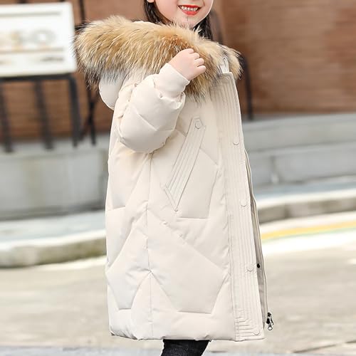 Girls Boys Winter Outerwear Hooded Down Coat Packable Lightweight Warm Puffer Down Jacket with (Beige, 10-11 Years)4