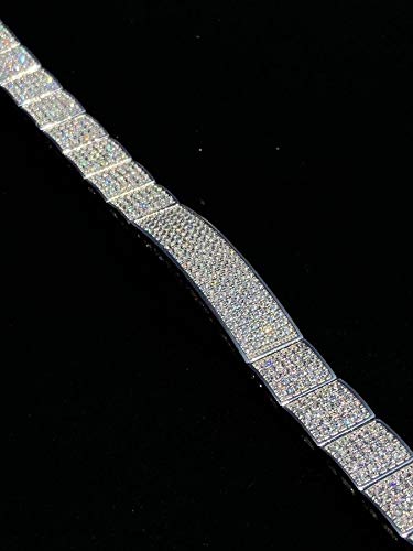 Harlembling Solid 925 Sterling Silver Men's Iced Flooded Out Bracelet - Icy Micropave Cz - Mens Id Bracelet 11Mm #TOP2