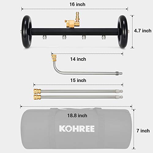 Kohree Undercarriage Pressure Washer Cleaner Attachment, 2 in 1 Underbody Car Washer Water Broom 16