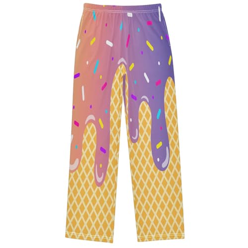 Boy's Pants Pink Purple Ice Cream Jogger Pants Elastic Waist Long Bottoms Trousers with Pockets 6-14 Years