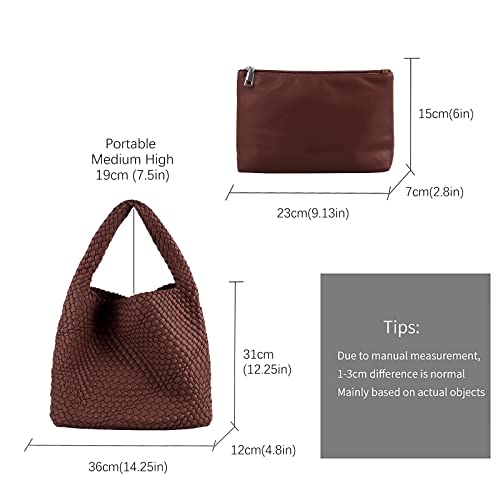 Image of Woven Tote Bag for Women with Purse, Vegan Leather Hobo Bags Large Handmade Underarm Shoulder Bag