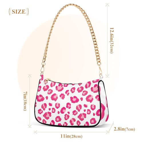Pink Leopard Spots White Ladies Shoulder Bag for Women Casual Purse Hobo Vintage Medium Handbag Tote Zipper Closure3