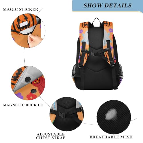 kids backpacks boys 8-12： casual book bags for kids in assorted colors - Dark-toned Halloween Pumpkin3