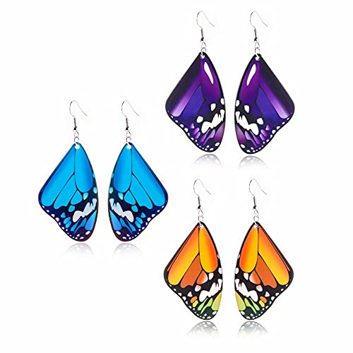 3 pair Cute Acrylic Colorful Monarch Butterfly Wing Dangle Earring for Women Jewelry Gifts