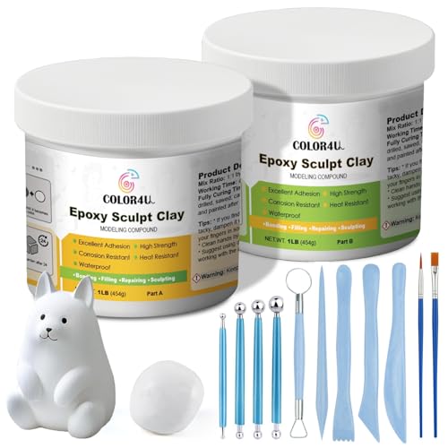 Epoxy Sculpt Clay, 2 Pound White Epoxy Putty,2 Part Strong Adhesive & Self-Hardening Modeling CompoundPaste for Sculpting,Reparing,Filling & Bonding