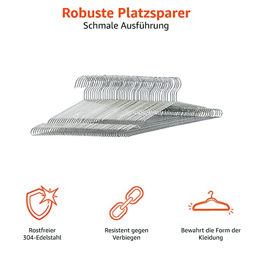 Amazon Basics Kleiderbügel aus Edelstahl, 50-er Pack, Verchromt