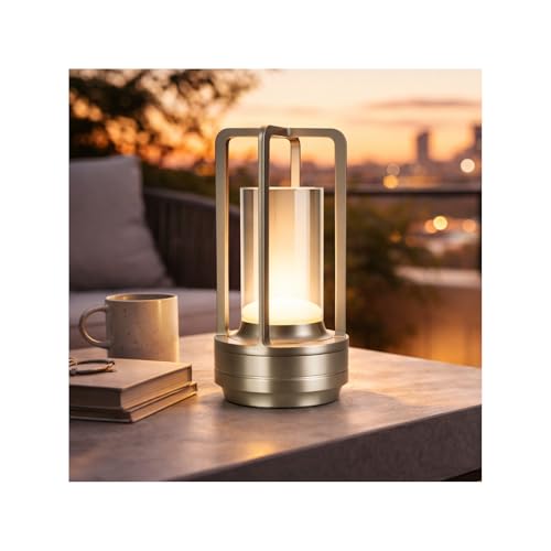 MMOBIEL Cordless Glass Table Lamp Rechargeable Metal LED Lamp with Touch Control, 3-Color Stepless Dimming, USB-C Charging, 2000mAh Battery for Bedroom, Restaurant, Patio, Indoor/Outdoor – Silver