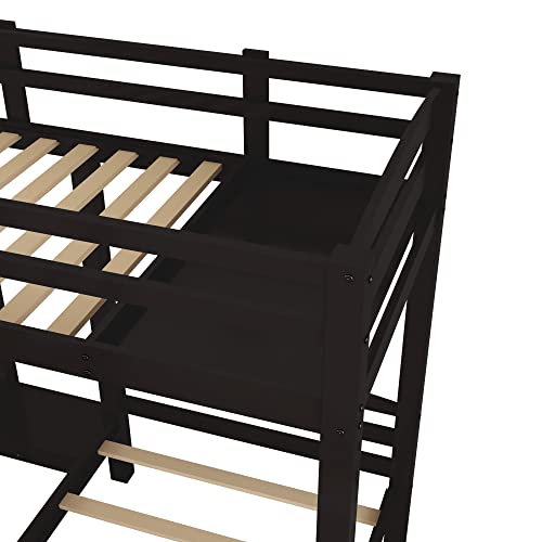 Dnchuan Triple Bunk Bed,Built-In Multifunctional 3 Storage Lattice Staircase And Little Drawer,Solid Wood Twin/Twin/Twin-Espresso #TOP5