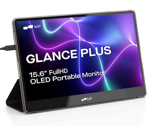 MP Mobile Pixels New Glance Plus 15.6'' OLED Portable Monitor, 1MS 100000:1 Laptop Screen Extender with Dual Speakers, Plug & Play, Windows/macOS/Switch/Android, Included Protective Cover Waterproof