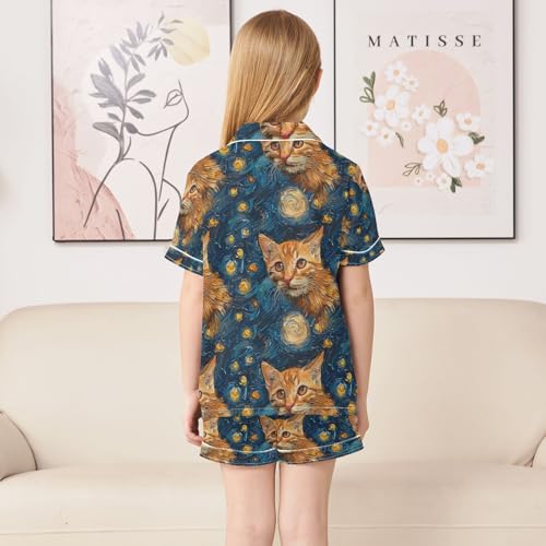 ALAZA Cat Kitten Watercolor Pajamas Satin Pajama Set Short Sleeve Button Down Sleepwear4