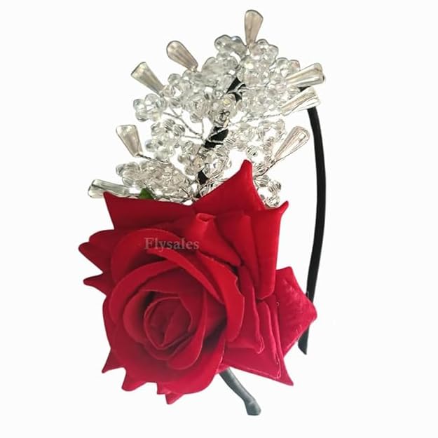 Metal Hairband Flower Crystal and Pearls Fancy Hairband for Women and Girls Tiara Hair Band Hair Accessories Silver Work Handmade