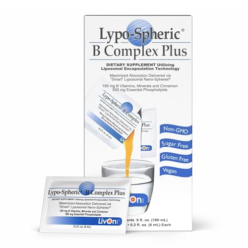 LivOn Laboratories Lypo–Spheric B Complex Plus – 30 Packets – 195 mg B Vitamins, Minerals & Cinnamon Per Packet – Liposome Encapsulated for Improved Absorption – 100% Non–GMO