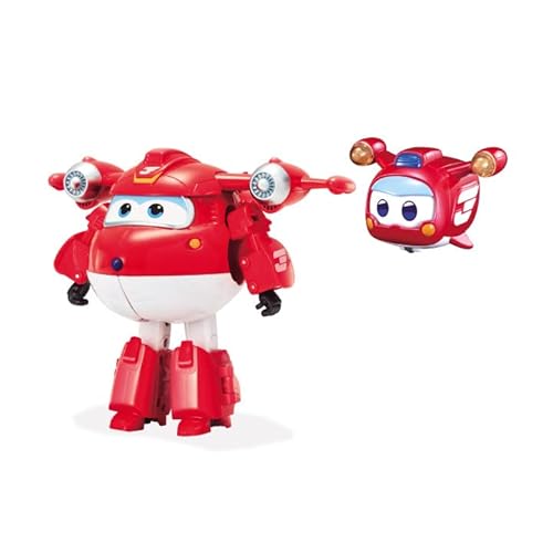 Super Wings - 5" Transforming 2-Pack Supercharged Jett & Super Pet Jett Airplane Toys | New From Season 5 | Airplane To Robot | Preschool Birthday Gifts For 3 4 5 Year Old Kids | With Light Effect #TOP9