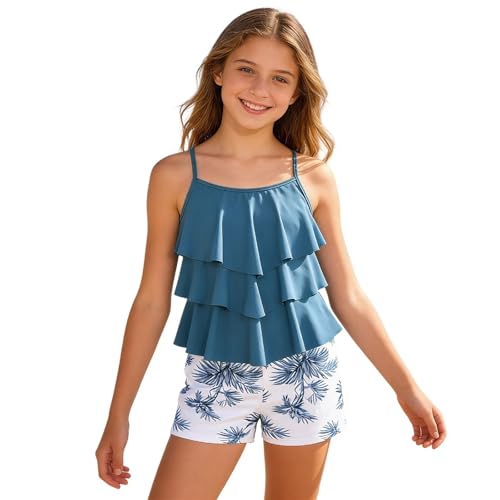 Maillot de bain deux pièces fille haut à volants élastique qui reste bien en place