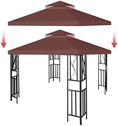 Flexzion 8x8 Gazebo Canopy Replacement Top Waterproof Cover - Outdoor Gazebo Canopy Cover - Double Tier UV30 Cover for Canopies, Garden, Patio, Yard Tent (Brown)