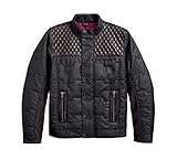 gesteppte Büffelleder-Akzente an Vorder- und Rückenteil, Kragen, Ärmeln und Taschen