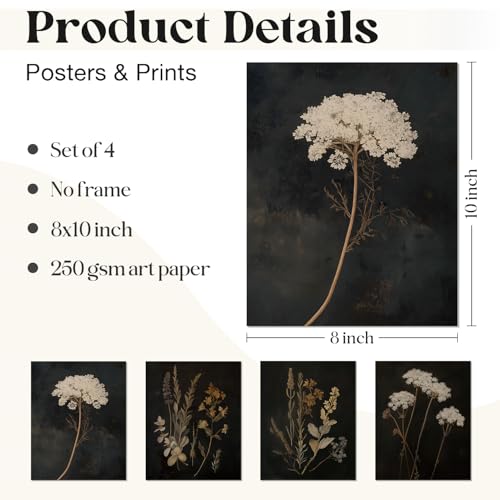 Image of WEFKODO Vintage Moody Botanical Dark Cottagecore Decor Wall Art Prints 8x10