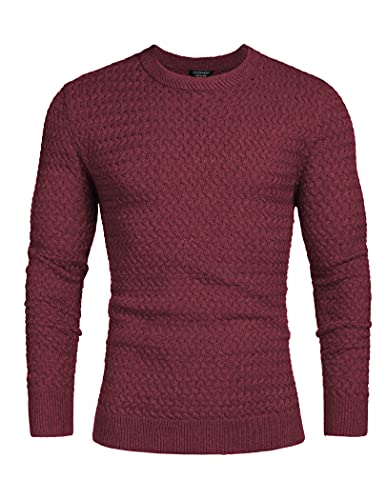 Coofandy Sweater Men Wine Red Knitted Crewneck Sweater Burgundy Casual Knitted Sweaters Designer Stylish Sweater Wine Red S #TOP2