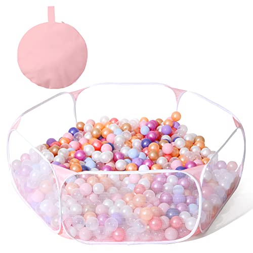 Kids Ball Pit Large Pop Up Children Ball Play Tent for Toddlers Girls Boys for Indoor Outdoor Baby Playpen with Carry Tote, Balls Not Included (Pink)…