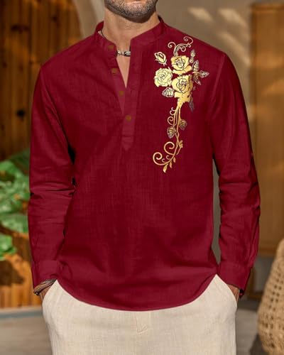 Image of Zombom Men's Cotton Polyester Blend Mandarin Collar Self One Design Printed Full Sleeve Casual Short Kurta