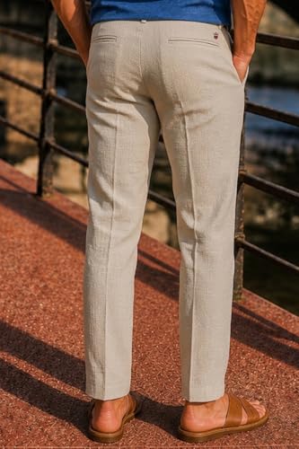 Image of Louis Philippe Men's Regular Straight Fit 100% Cotton Solid Elasticated Dobby Casual Trousers
