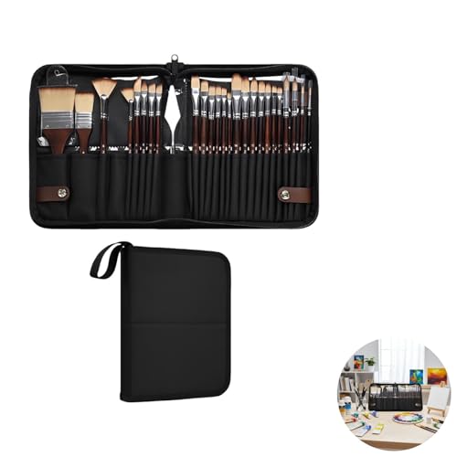 Nylon Hair Paint Brush Set, Watercolor Acrylic Gouache Paint Brush Set with 26 Pcs, Wooden Handle, Multiple Brush Tips, Paint Mixing Spatula, Portable Foldable Carrying Case, for Artists - Image 2