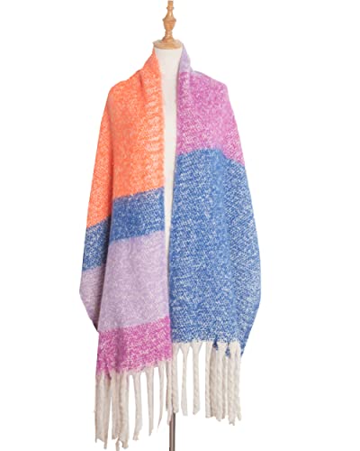 Wander Agio Winter Warm Scarf For Women Long Shawl Large Scarves Cold Weather Thick Blanket Scarfs Color Matching Purple Blue 5 #TOP1