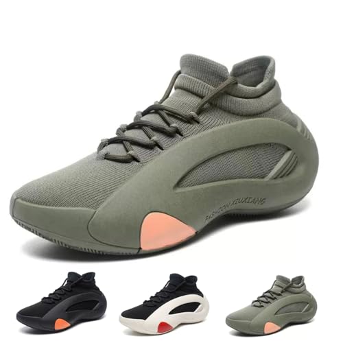 Men's Knit Running Shoes - Breathable Black Athletic Sneakers with Orange Accent & Durable Sole for Casual Wear