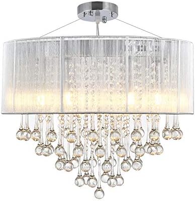 HOMCOM Elegant Modern Crystallite Ceiling Chandelier Light Pendant w/ Round Drum Shade 40W Home Lighting Furnishing Silver, 54 x 40cm