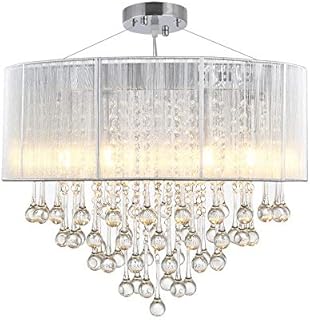 HOMCOM Elegant Modern Crystallite Ceiling Chandelier Light Pendant w/ Round Drum Shade 40W Home Lighting Furnishing Silver, 54 x 40cm