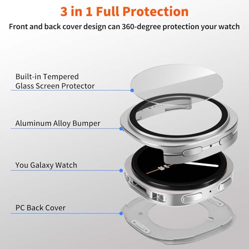 Suphart 3 in 1 Metal Cover Compatible with Samsung Galaxy Watch 8 Case 44mm (2025 Model) for Men Women, Ultra-Thin Lightweight Built-in Screen Protector for Galaxy Watch 8 44mm (Silver) by Suphart - Used condition - Image 5