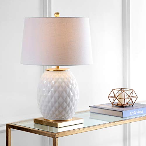 JONATHAN Y JYL5043A Diamond 25.5" LED Glass/Metal Lamp Contemporay,Transitional for Bedroom, Living Room, Office, College Dorm, Coffee Table, Bookcase, White/Gold