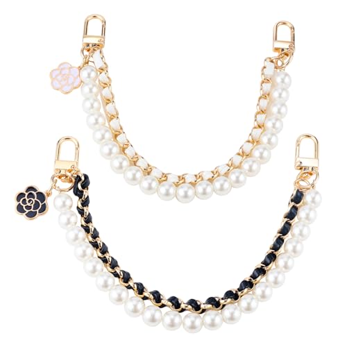 2Pcs Bag Extender Chain Metal Pearl Double Purse Strap Extenders for Handbags Crossbody Bag Gold Purse Extender Chain Purse Strap Replacement Black White Purse Accessories Bag Charms Mobile Phone Case