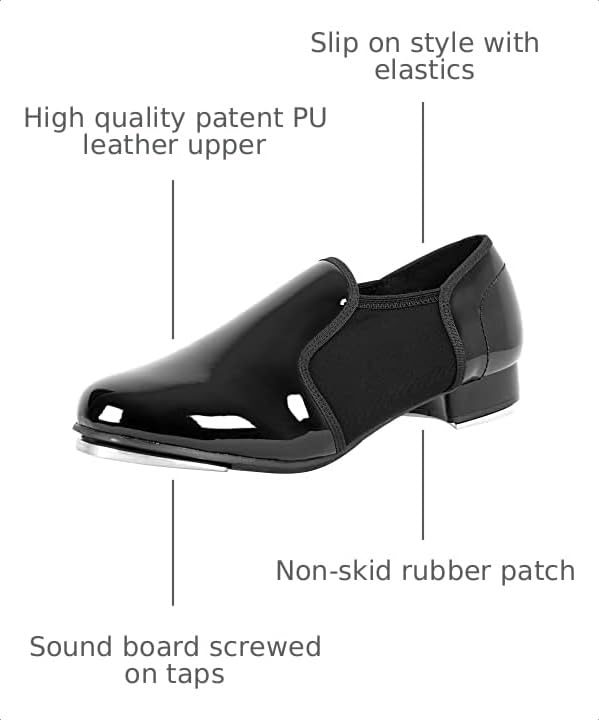 Image of Linodes PU Leather Slip On Tap Shoe Unisex Dance Shoes for Women and Men | Quality soft upper, Unisex for women men, Slip on, Rubber and EVA outsole, Clear sound, Snug fit, Breathable lining, Durable