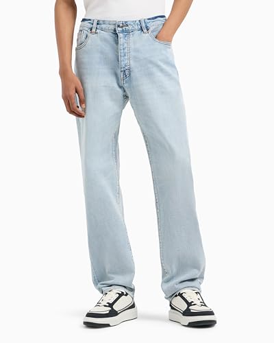 Armani Exchange Men's Relaxed Straight Fit, Super Light Blue Denim, 32 Regular2