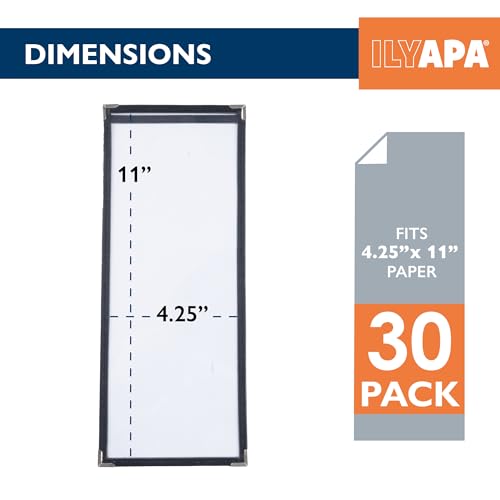Image of Ilyapa 30 Pack of Menu Covers 4.25 x 11 - Single Page, 2 View, Restaurant Menu Covers, 4.25x11 Clear Plastic Sleeves, Transparent Viewing Surfaces